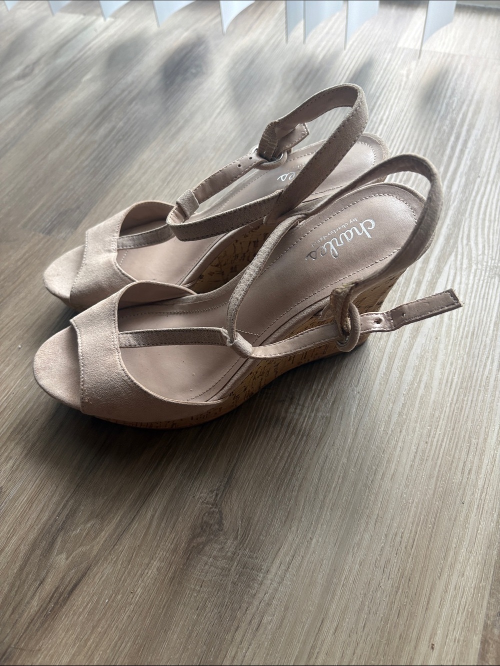 Charles David Blush/Taupe Cork Wedge Slingbacks